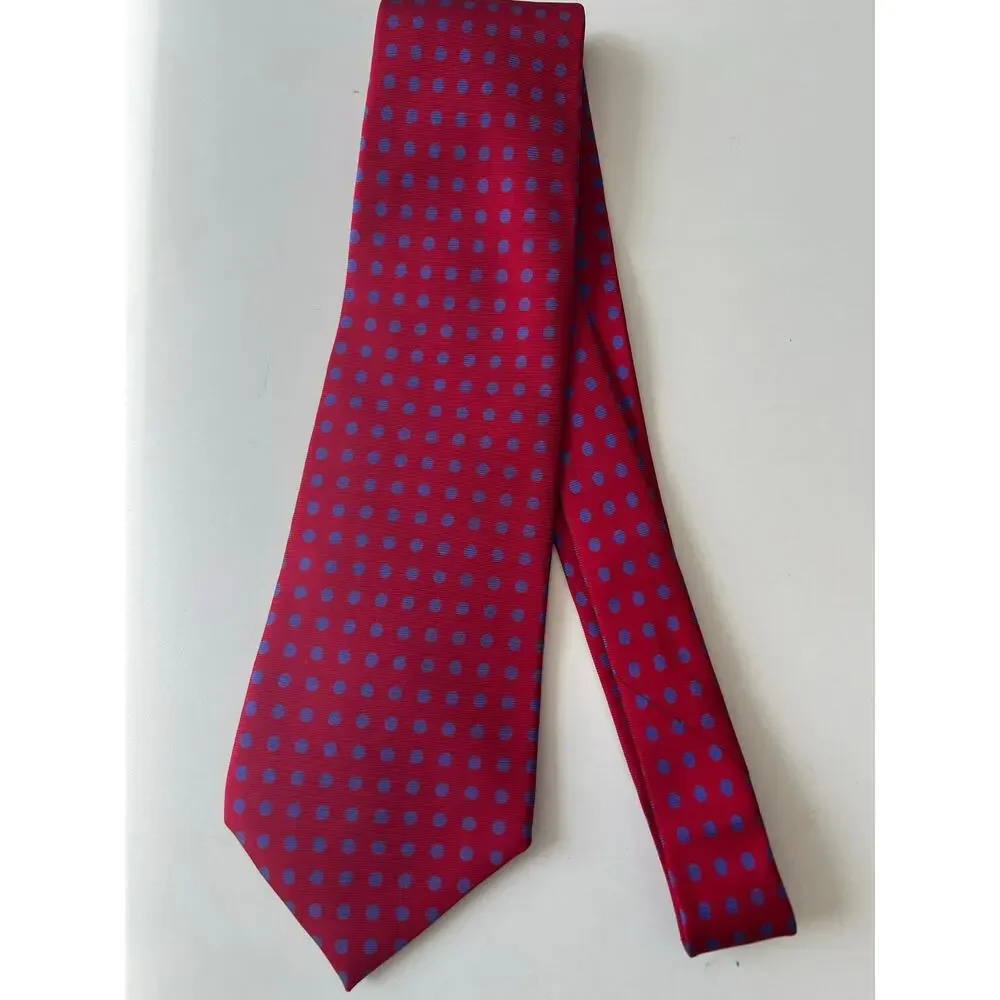 Vintage Polo Silk Men's Neck Tie Wide Red with Blue Polka Dots SG